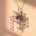 Clear Quartz Crystal Spider Web Pendant | Antique Silver Copper Red Bead Gothic Necklace