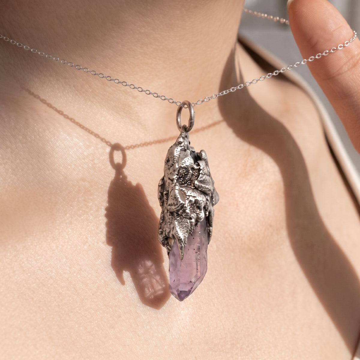 Super Seven Crystal Stalactite Pendant | Antique Silver Copper Molten Cap Necklace