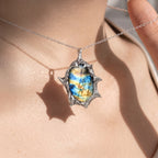 Labradorite Molten Frame Pendant | Antique Silver Copper Gothic Starburst Necklace