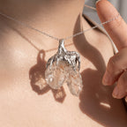 Double Quartz Crystal Cluster Pendant | Antique Silver Copper Molten Claw Gothic Necklace