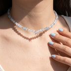 Natural Clear Quartz & Ocean Aquamarine Double-Loop Serenity Collarchain: Dual-Use Versatile Necklace — Himalayan Ridge