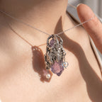Super Seven Forest Crown Pendant | Antique Silver Copper Pearl & Iridescent Bead Necklace