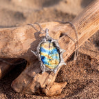 Labradorite Molten Frame Pendant | Antique Silver Copper Gothic Starburst Necklace