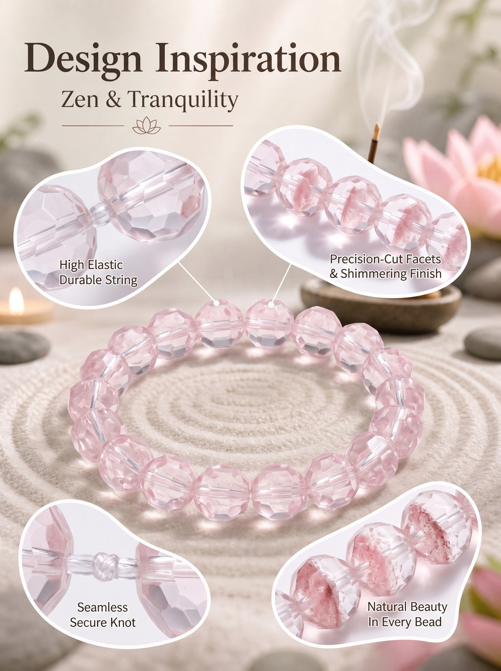 Sacred Pink Pineapple Quartz Intuitive Heart Alignment Mala Bracelet