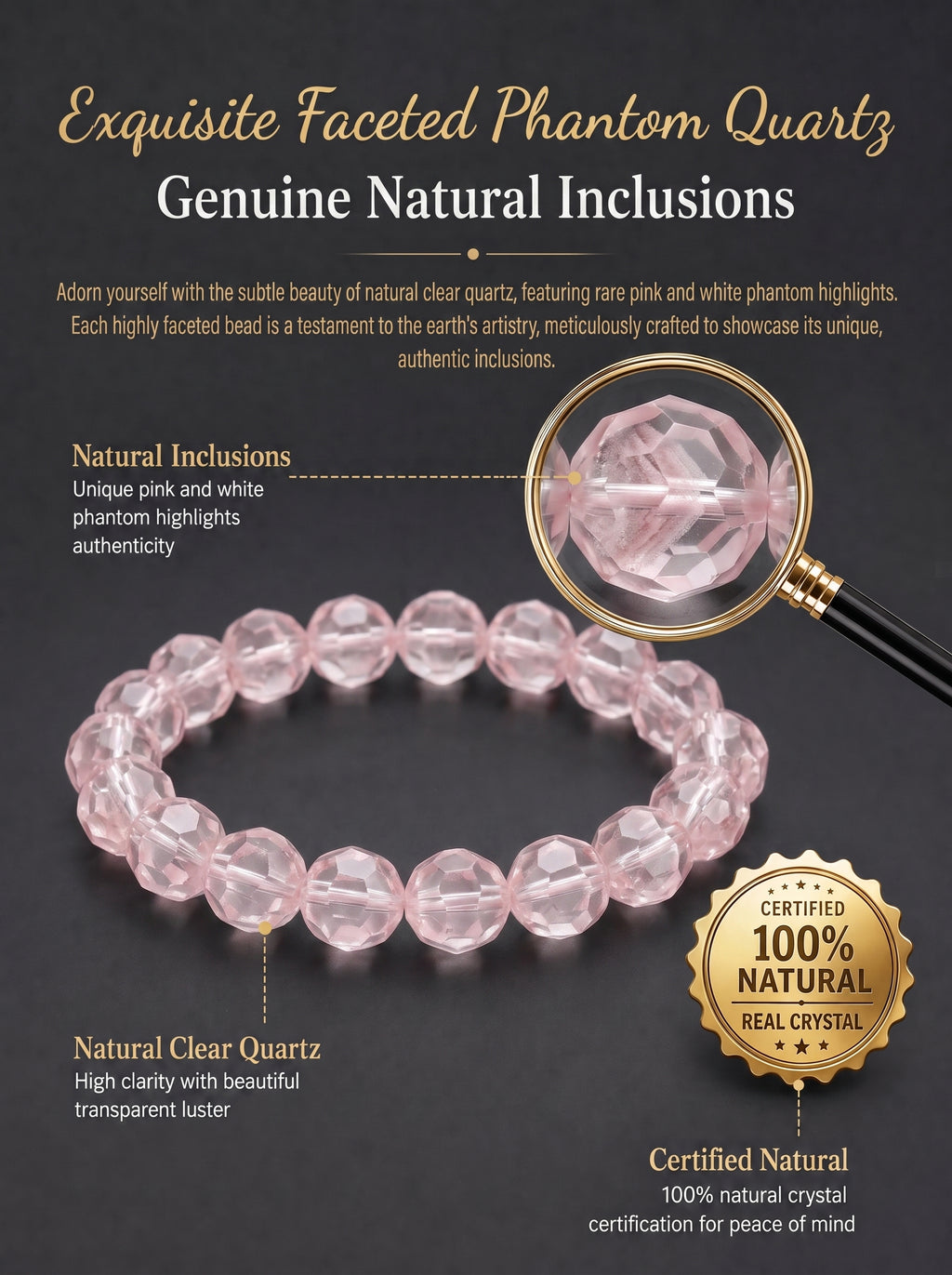 Sacred Pink Pineapple Quartz Intuitive Heart Alignment Mala Bracelet