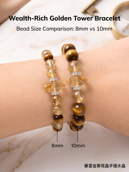 "Abundance Tower" Citrine/Golden Quartz Bracelet: Custom Wrist Sizes, Golden Pyramid Wealth Matrix for Executive Growth