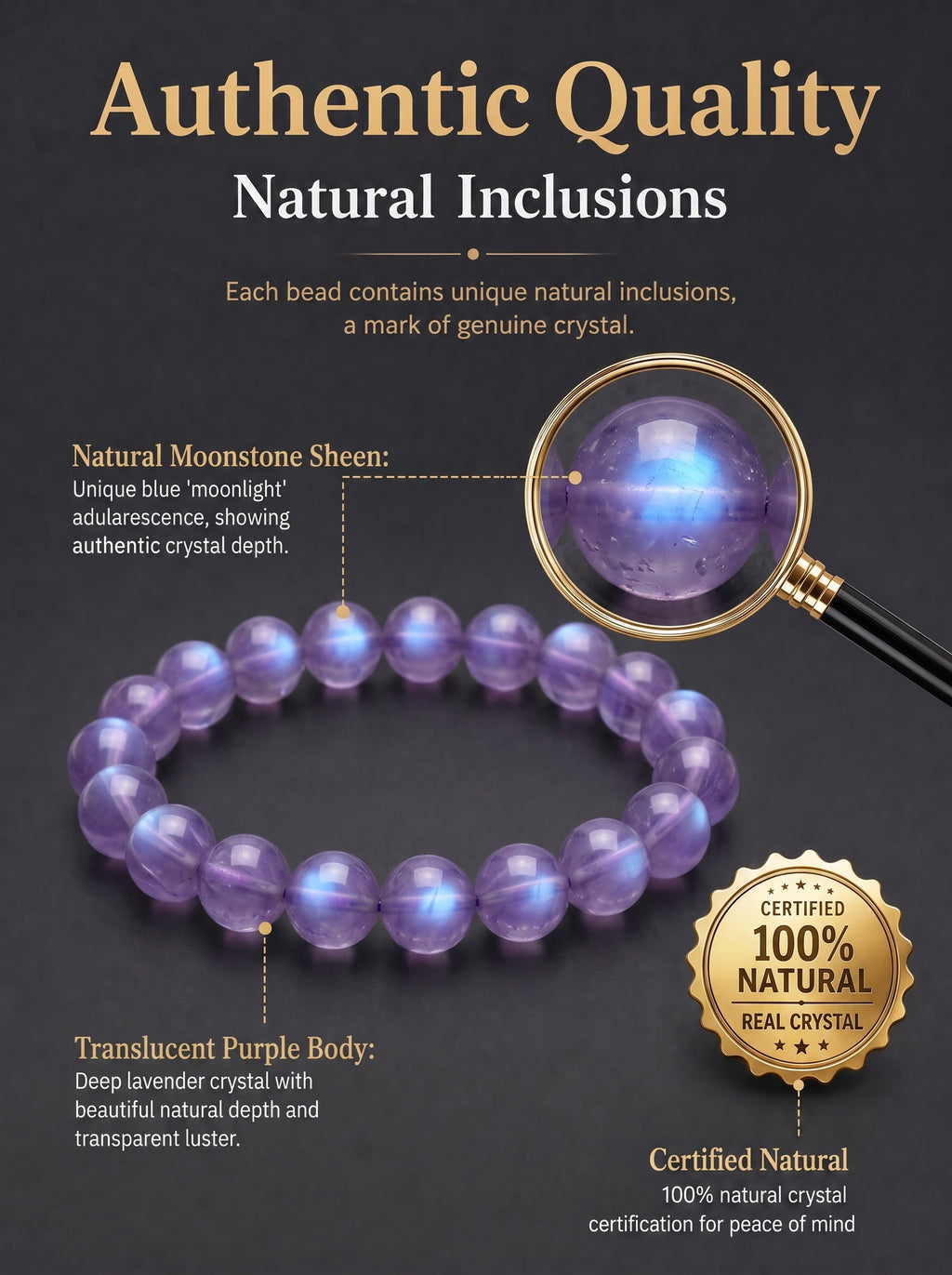 Authentic Amethyst Bracelet with Moonlight Glow | The "Stone of Spirituality" | Unique Healing Crystal Jewelry
