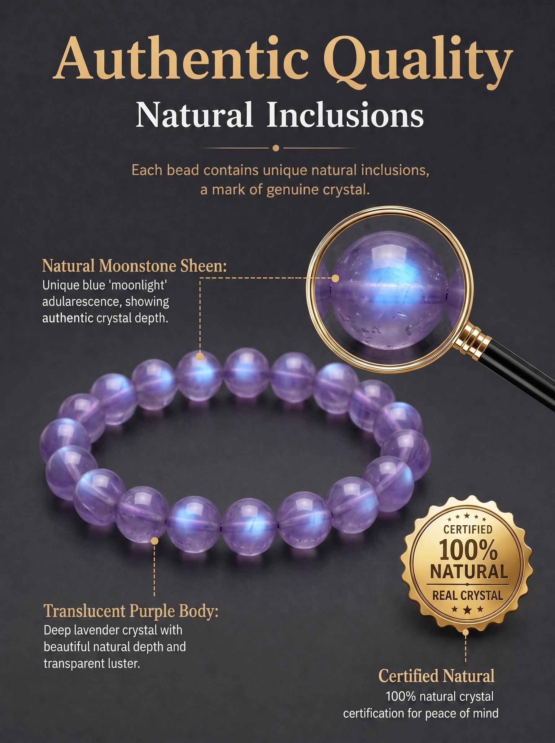 Authentic Amethyst Bracelet with Moonlight Glow | The "Stone of Spirituality" | Unique Healing Crystal Jewelry