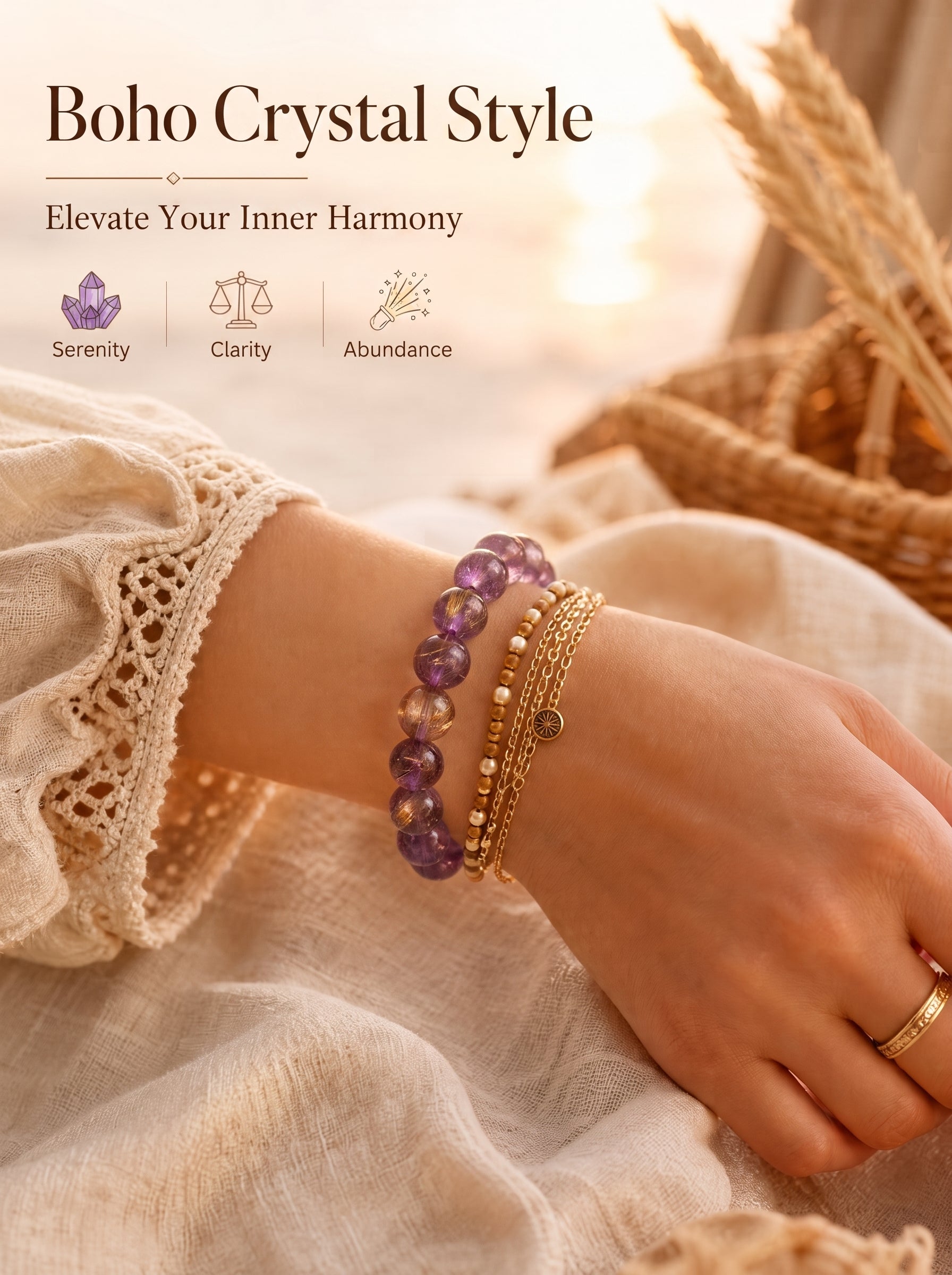 Authentic Purple Rutilated Quartz Bracelet | The "Stone of Prosperity" | Unique Healing Crystal Jewelry