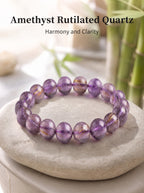 Authentic Purple Rutilated Quartz Bracelet | The "Stone of Prosperity" | Unique Healing Crystal Jewelry