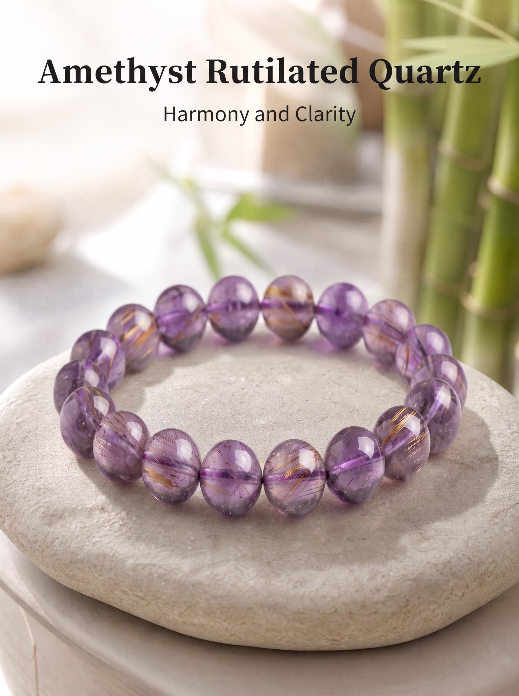 Authentic Purple Rutilated Quartz Bracelet | The "Stone of Prosperity" | Unique Healing Crystal Jewelry