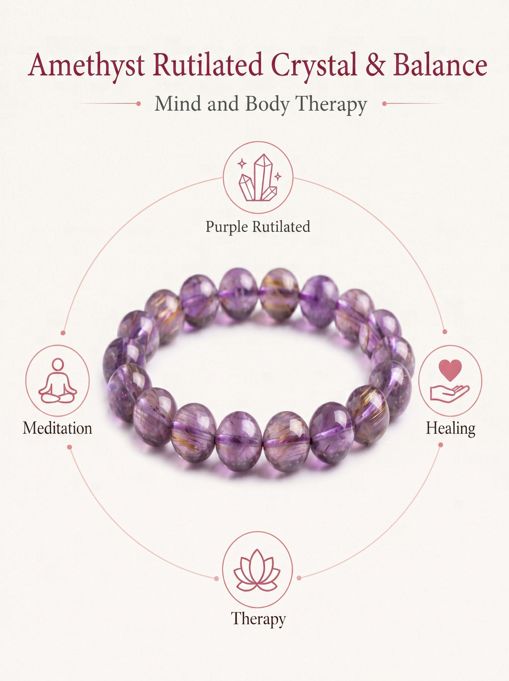Authentic Purple Rutilated Quartz Bracelet | The "Stone of Prosperity" | Unique Healing Crystal Jewelry