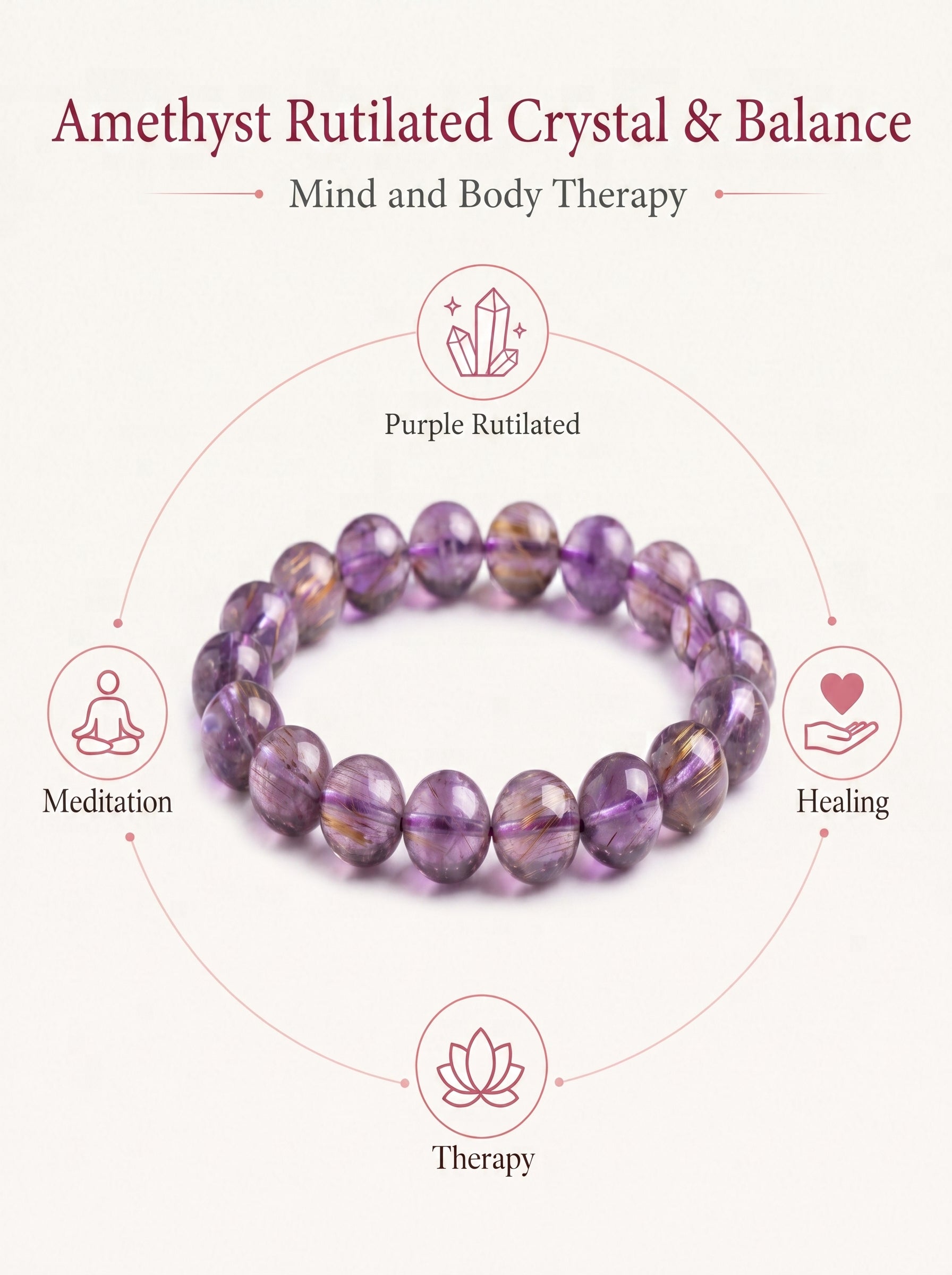 Authentic Purple Rutilated Quartz Bracelet | The "Stone of Prosperity" | Unique Healing Crystal Jewelry