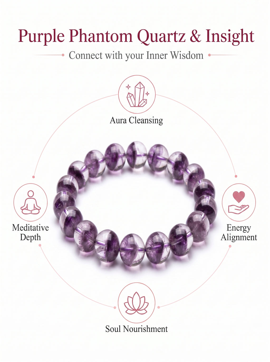 Authentic Purple Phantom Quartz Bracelet | The "Phantom Crystal" | Unique Healing Gemstone Jewelry