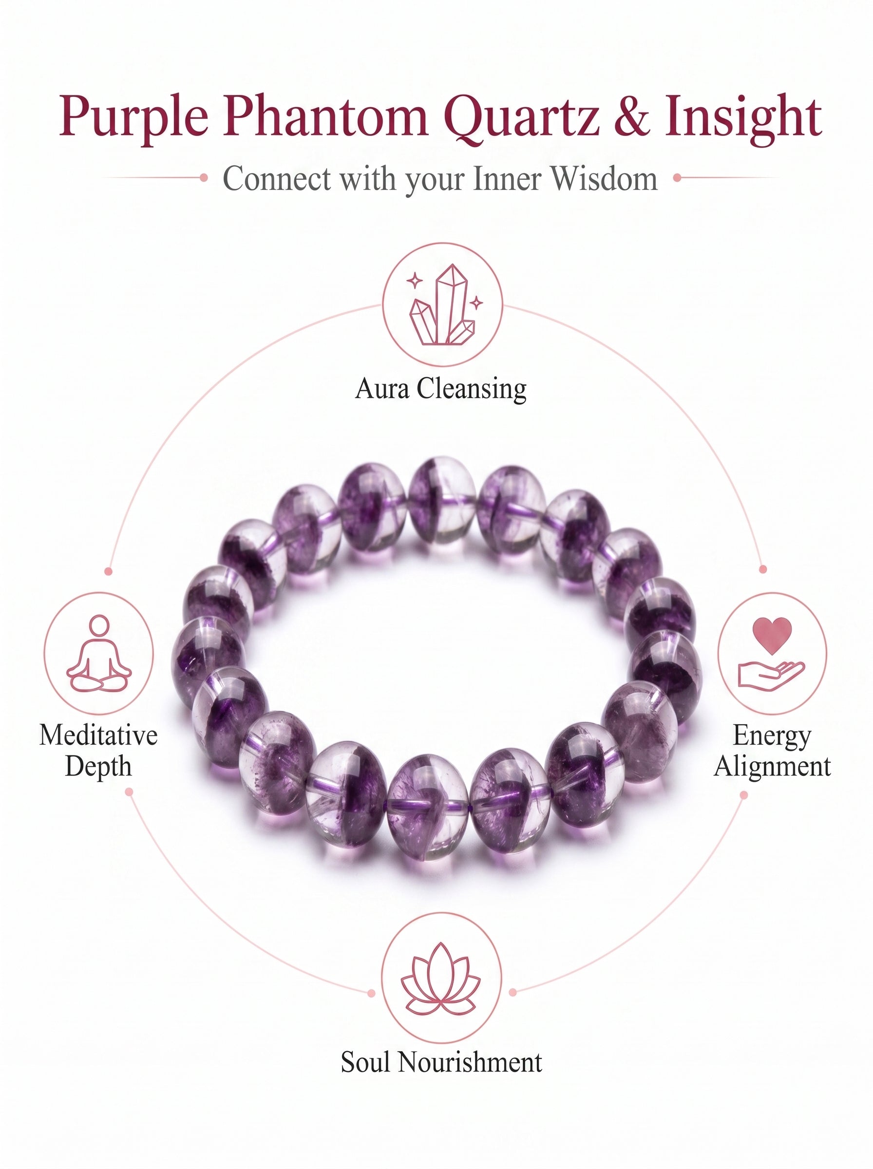 Authentic Purple Phantom Quartz Bracelet | The "Phantom Crystal" | Unique Healing Gemstone Jewelry