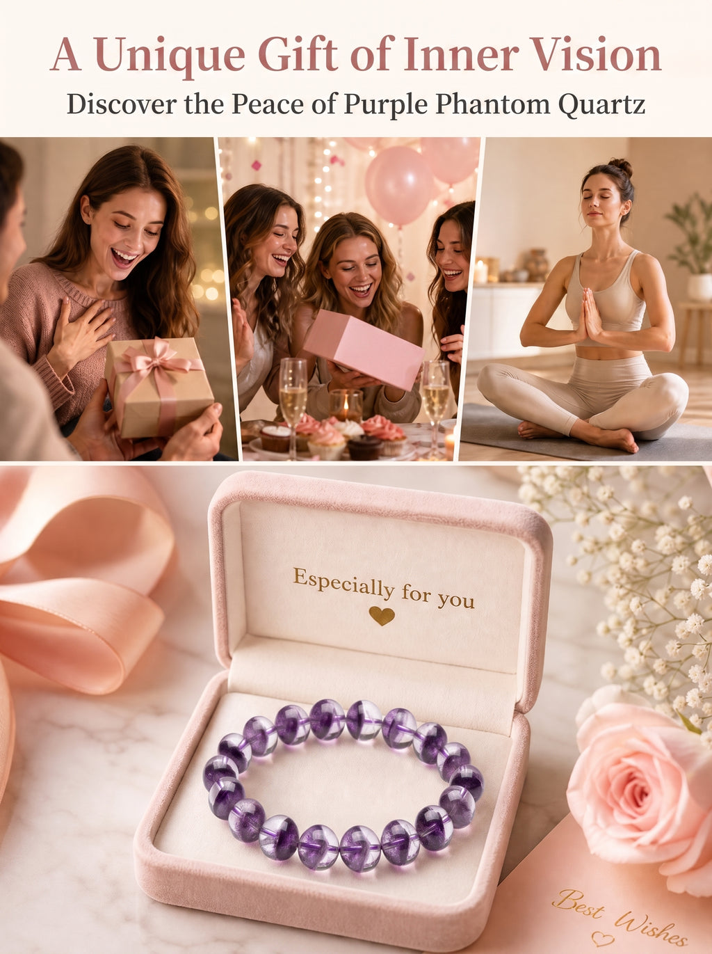 Authentic Purple Phantom Quartz Bracelet | The "Phantom Crystal" | Unique Healing Gemstone Jewelry