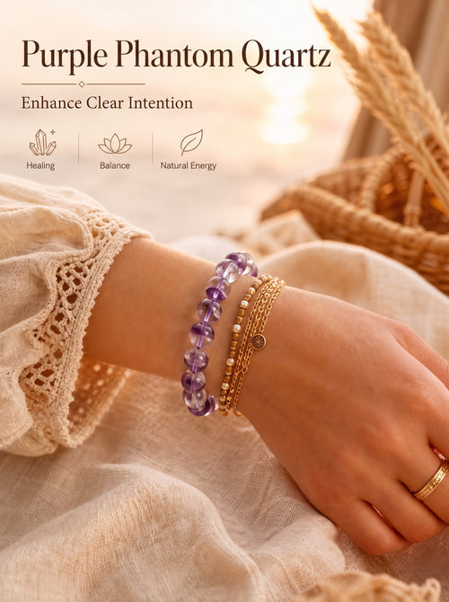 Authentic Purple Phantom Quartz Bracelet | The "Phantom Crystal" | Unique Healing Gemstone Jewelry