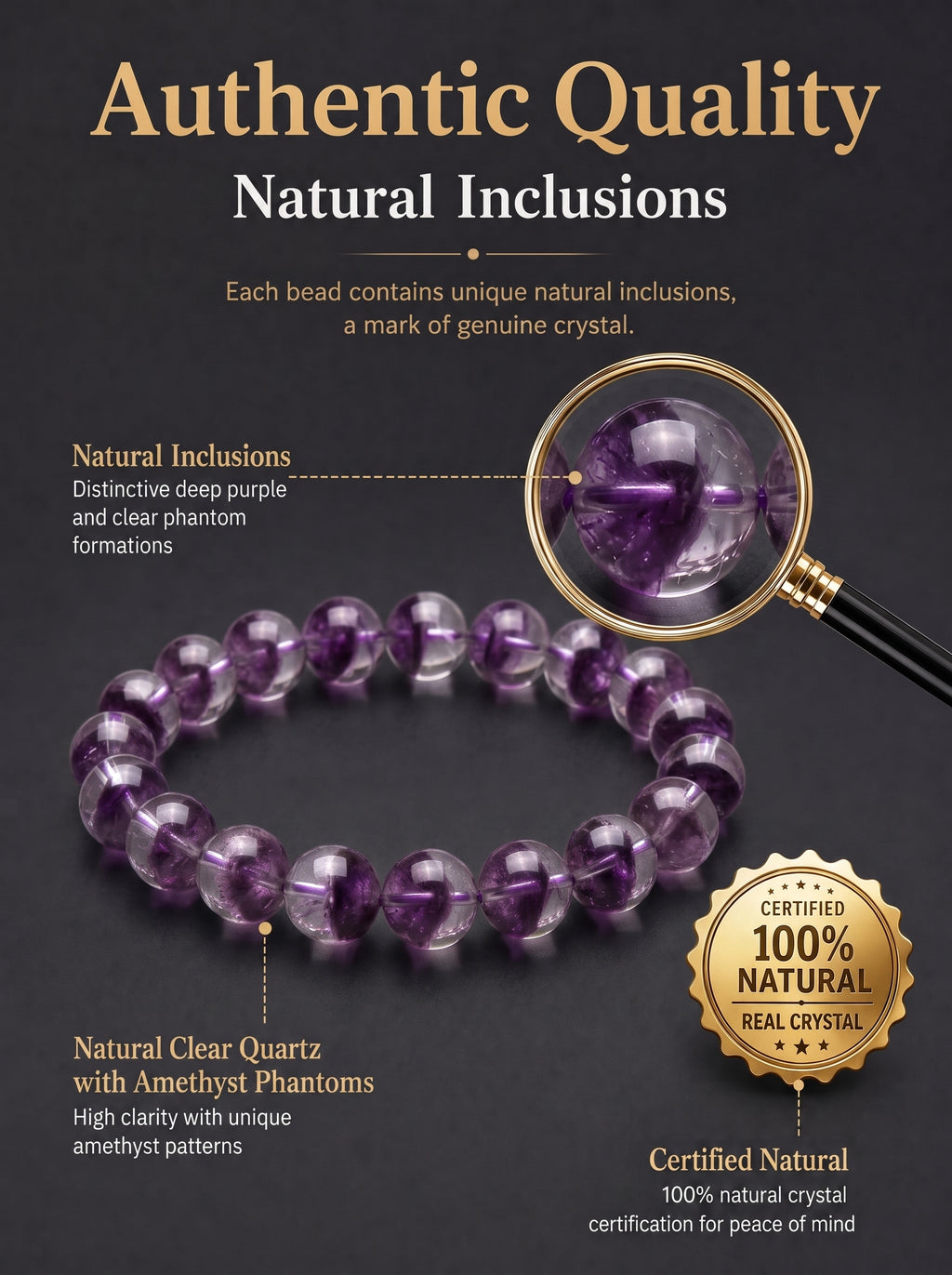 Authentic Purple Phantom Quartz Bracelet | The "Phantom Crystal" | Unique Healing Gemstone Jewelry