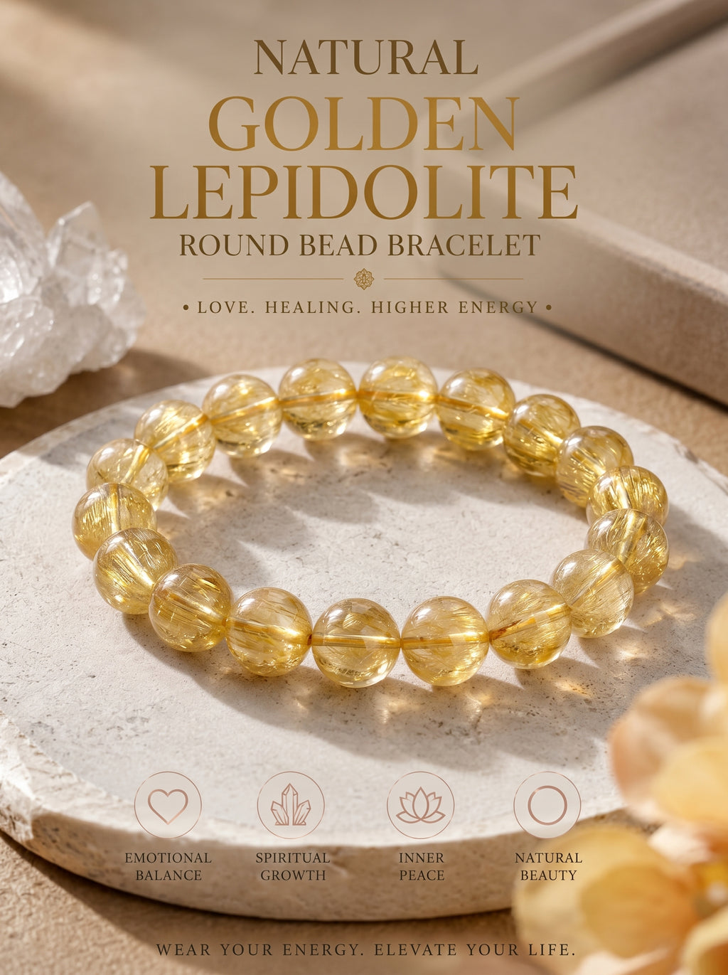 Premium Yellow Lepidolite Beaded Bracelet | Hand-Polished Natural Gemstone Jewelry for Inner Peace