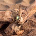Labradorite Shell Brass Pendant | Wire-Wrapped Sunburst & Star Necklace