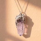 Super Seven Crystal Point Pendant | Antique Silver Copper Lava Necklace