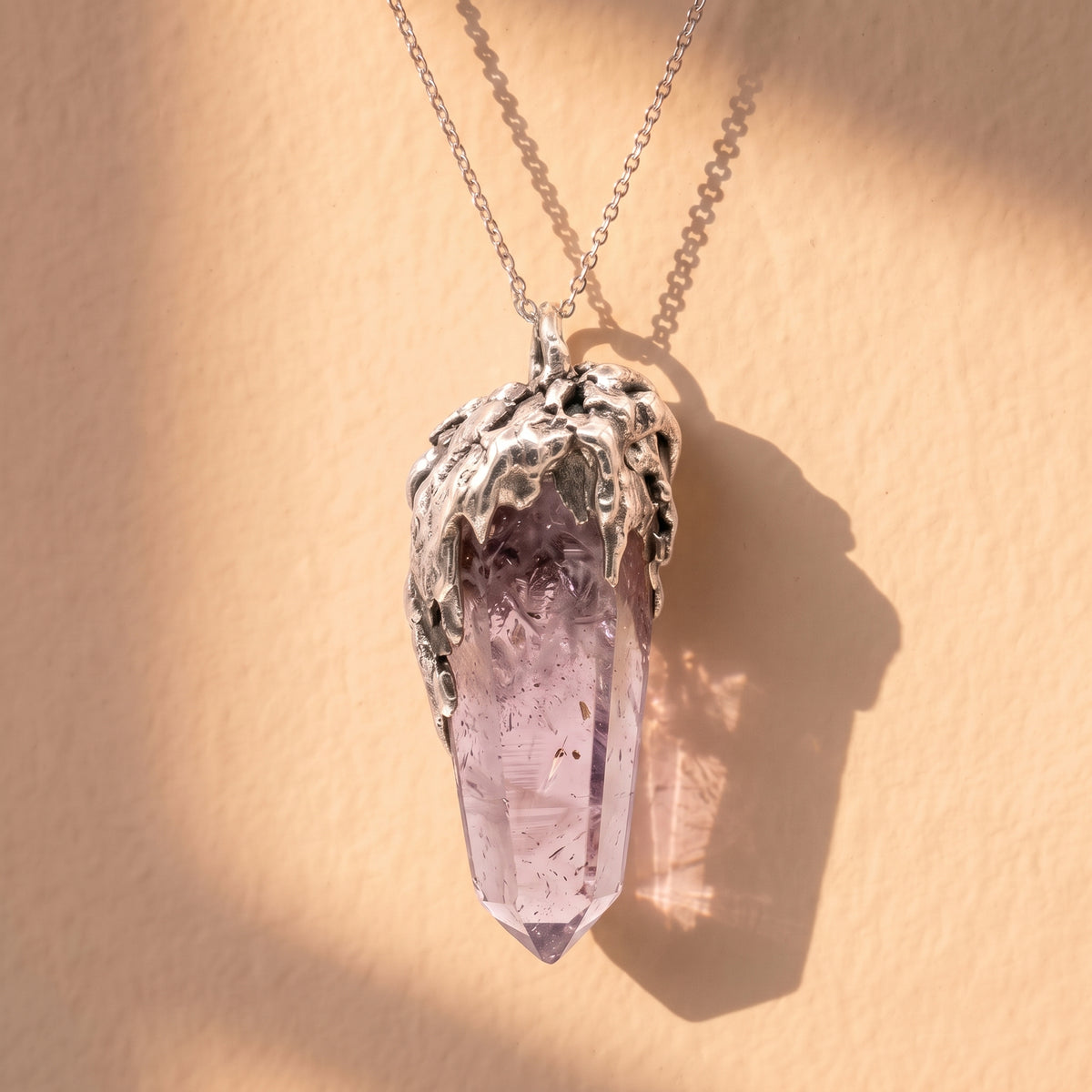 Super Seven Crystal Point Pendant | Antique Silver Copper Lava Necklace