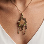 Ammonite Fossil Brass Pendant | Wire-Wrapped Star & Bead Fringe Necklace