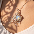 Opal Jellyfish Wire-Wrapped Pendant | Silver Copper Sunstone & Pearl Necklace