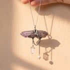 Super Seven Amethyst Wand Pendant | Antique Silver Copper Draped Quartz & Pearl Gothic Necklace
