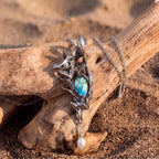 Labradorite Fox & Thorn Bronze Pendant | Antique Copper Pearl Necklace