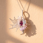 Pink Crystal Floral Shell Pendant | Silver Copper Wire-Wrapped Pearl & Blossom Necklace