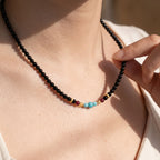 Natural Midnight Black Onyx & Vibrant Nanhong Crimson Harmony Collarchain: Dual-Loop Versatile Necklace — Kailash Vein