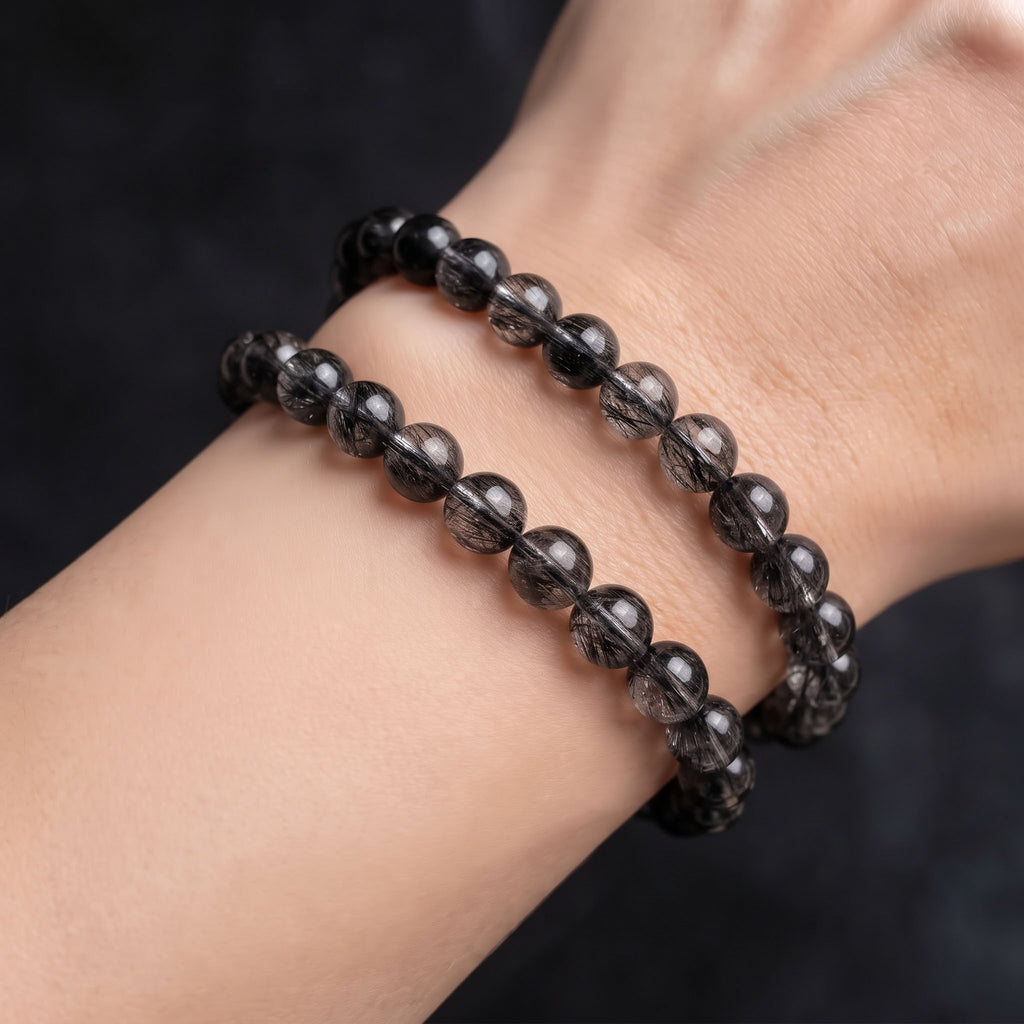 Natural Black Rutilated Quartz Bracelet: Unyielding Protection & Executive Power — Alpine Zone