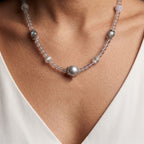 Natural Celestial Grey Labradorite & Clear Quartz Double-Loop Signature Collarchain: Versatile Initial Necklace — Himalayan Ridge
