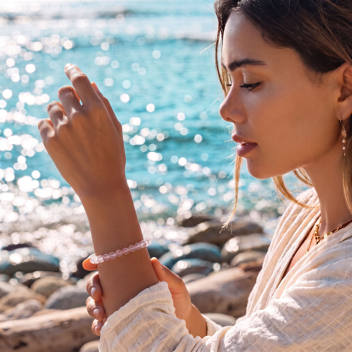 Natural Pink Pineapple Quartz Intuition & Heart Bracelet: Spiritual Serenity & Harmony — Gangdishé Peak