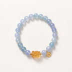 Natural Aquamarine and Vintage Amber Bead Bracelet, Serene Calm & Warm Balance Gemstone Jewelry