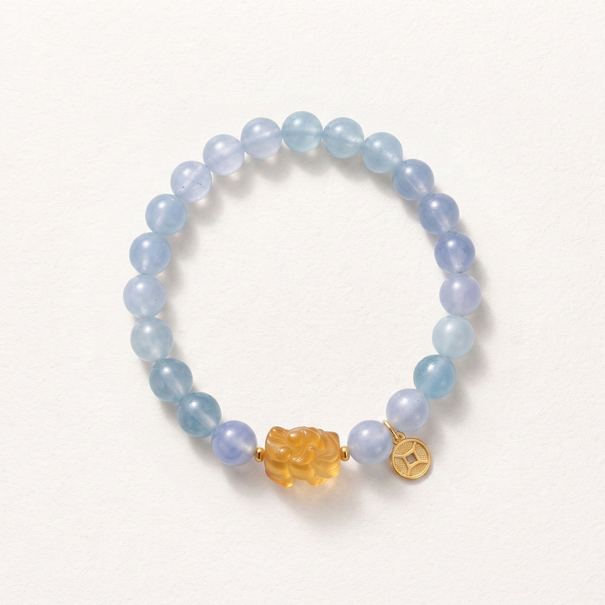 Natural Aquamarine and Vintage Amber Bead Bracelet, Serene Calm & Warm Balance Gemstone Jewelry
