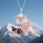 Rose Quartz & Garnet Crescent Moon Pendant | Wire-Wrapped Star & Butterfly Necklace