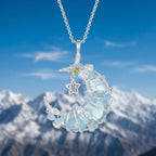 Blue Crystal Crescent Moon Pendant | Wire-Wrapped Star Necklace