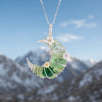 Green Fluorite Crescent Moon Pendant | Wire-Wrapped Floral Necklace
