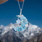 Light Blue Crystal Crescent Moon Pendant | Wire-Wrapped Star Necklace