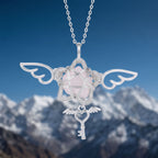 Rose Quartz Winged Star Pendant | Wire-Wrapped Heart Key Necklace
