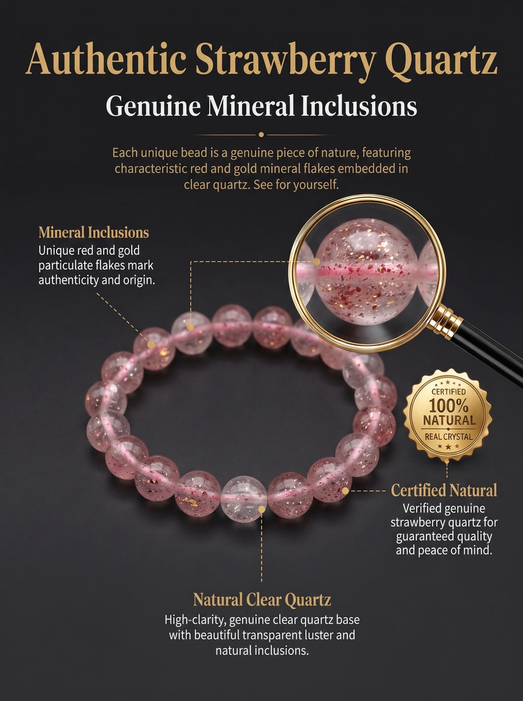Premium Strawberry Quartz Beaded Bracelet | Hand-Polished Natural Gemstone Jewelry for Attraction & Harmony