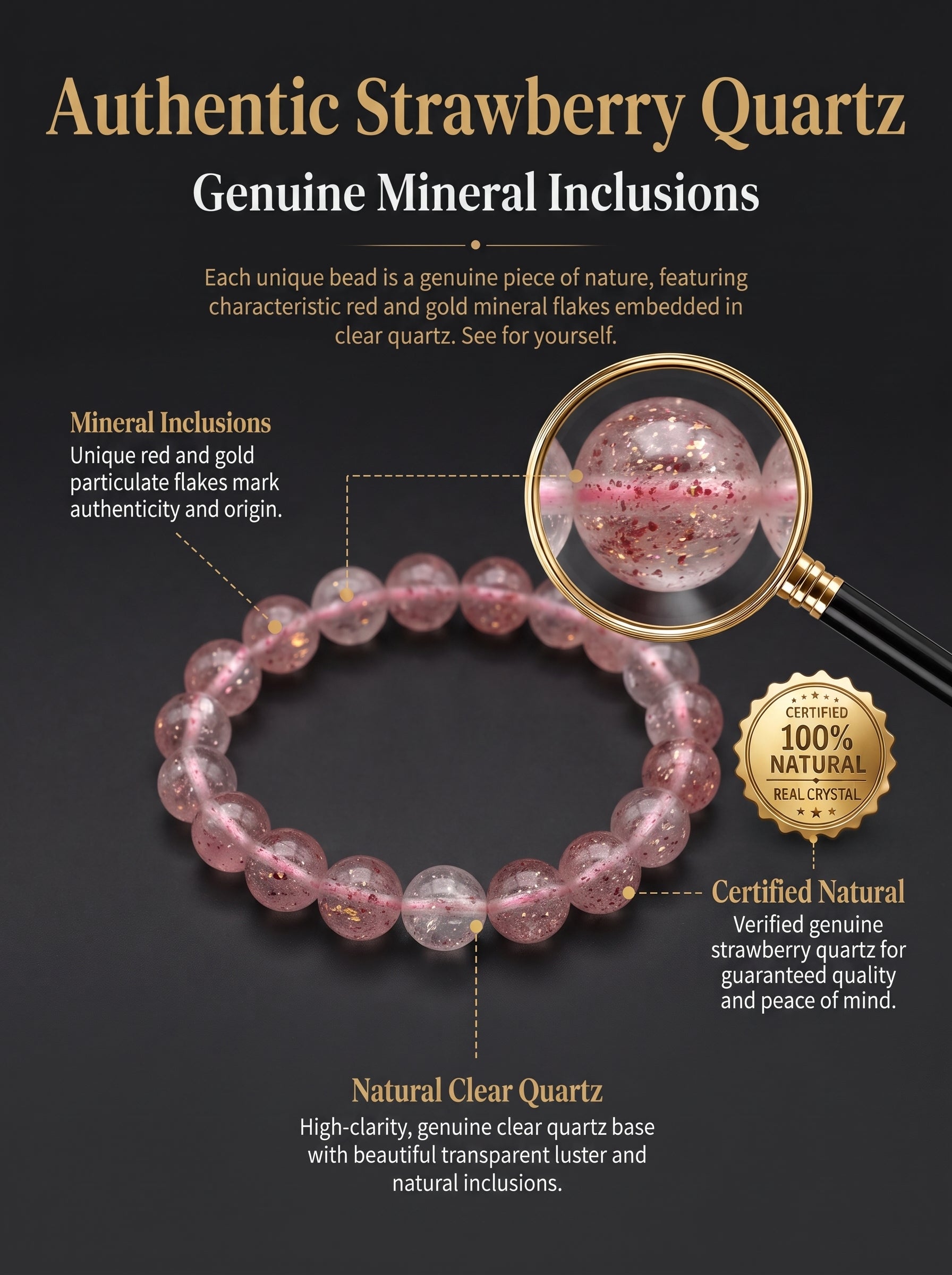 Premium Strawberry Quartz Beaded Bracelet | Hand-Polished Natural Gemstone Jewelry for Attraction & Harmony
