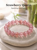 Premium Strawberry Quartz Beaded Bracelet | Hand-Polished Natural Gemstone Jewelry for Attraction & Harmony
