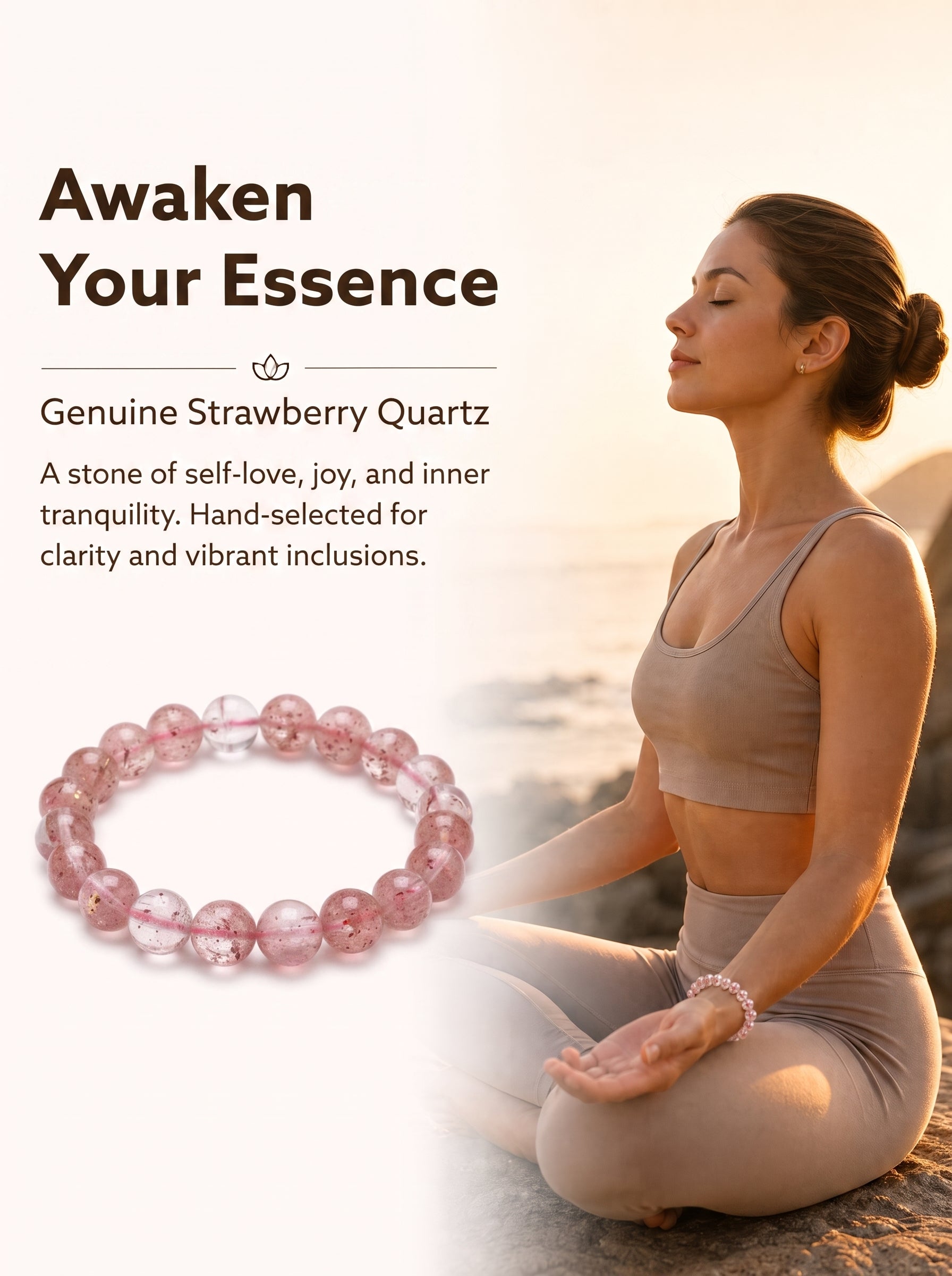Premium Strawberry Quartz Beaded Bracelet | Hand-Polished Natural Gemstone Jewelry for Attraction & Harmony
