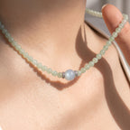 Natural Botanical Prehnite & Ocean Aquamarine Harmony Collarchain: Dual-Loop Versatile Necklace — Gangdishé Peak