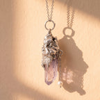 Super Seven Crystal Pendant | Antique Silver Copper Pearl Necklace