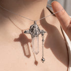 Clear Quartz Crystal Dragon Pendant | Antique Silver Copper Beaded Chain Gothic Necklace