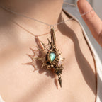 Labradorite Shell Brass Pendant | Wire-Wrapped Sunburst & Star Necklace